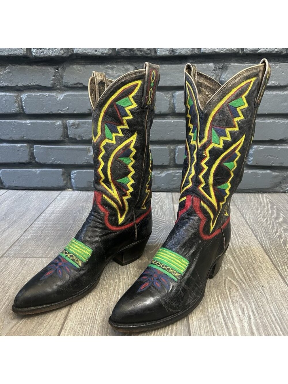 Dan Post Vintage Custom 1 Of 1 Hand Painted Western Cowboy Boots Mens 8.5 D